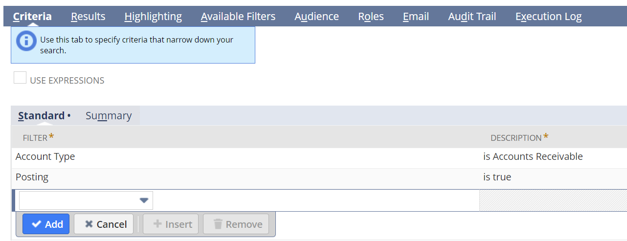 How to build a saved search for accounts receivable management