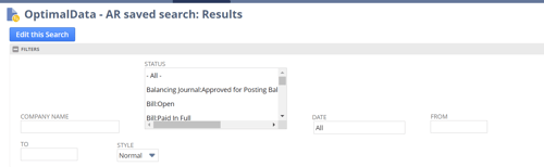 Accounts Receivable NetSuite saved search filters