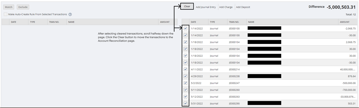Clear legacy GL transactions first NetSuite bank rec