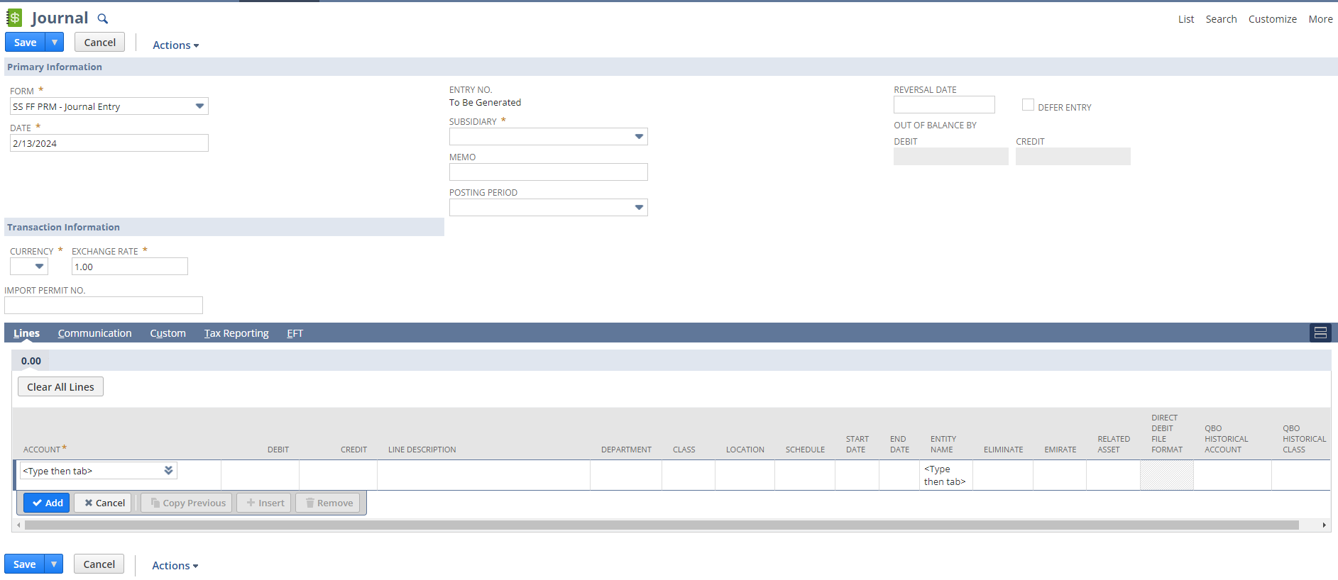 NetSuite Journal Entry UI