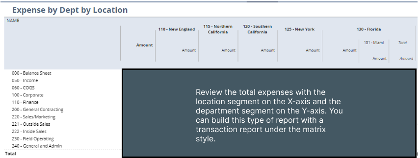 NetSuite Matrix style report