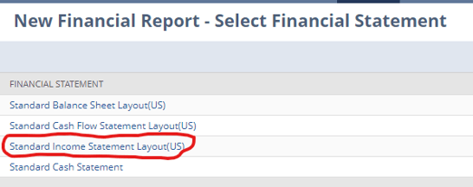 NetSuite New Financial Report screenshot