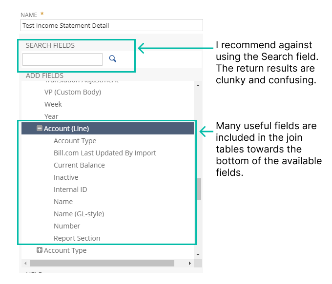 NetSuite Report Search screenshot