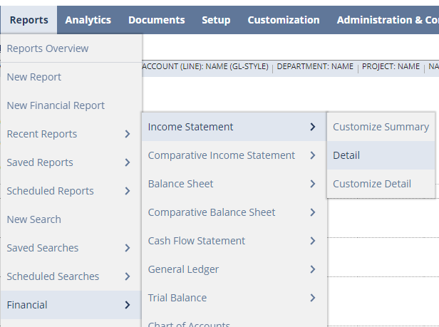 NetSuite customize income statement detail original
