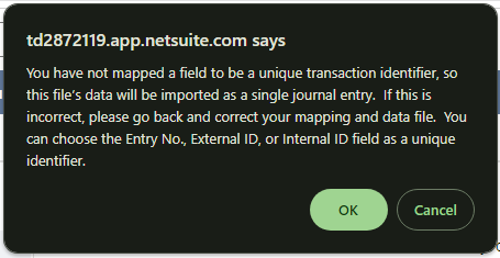 NetSuite journal entry CSV import error - document number