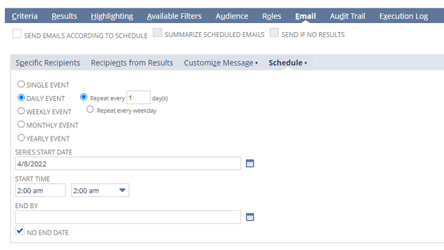 System saved search NetSuite