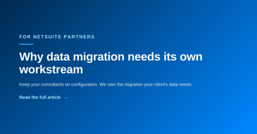 NetSuite data migration workstream: OptimalData article graphic for implementation partners.
