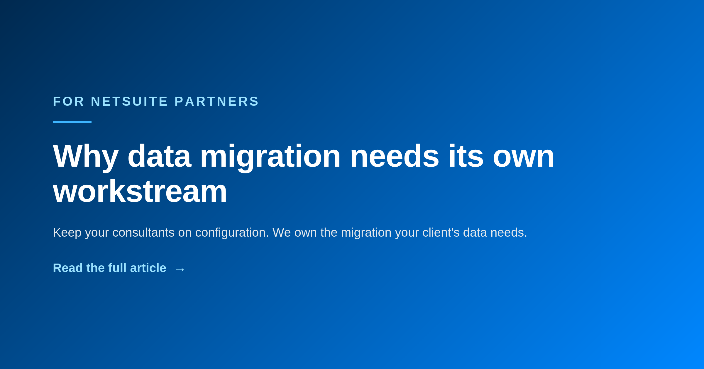NetSuite data migration workstream: OptimalData article graphic for implementation partners.