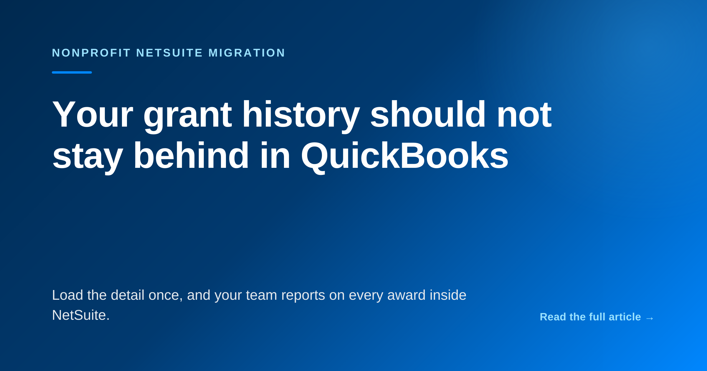 OptimalData blog header card reading: Your grant history should not stay behind in QuickBooks